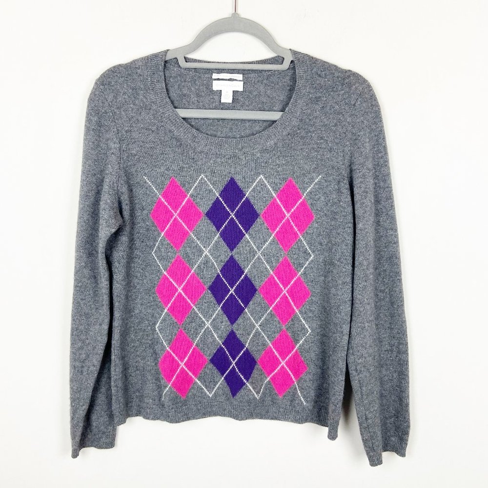 CHARTER CLUB Cashmere Sweater MEDIUM Argyle Long Sleeve Scoop Neck Pullover